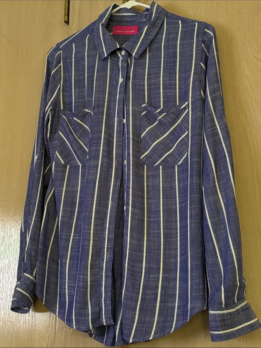 Womens Navy Striped Button-Front Blouse